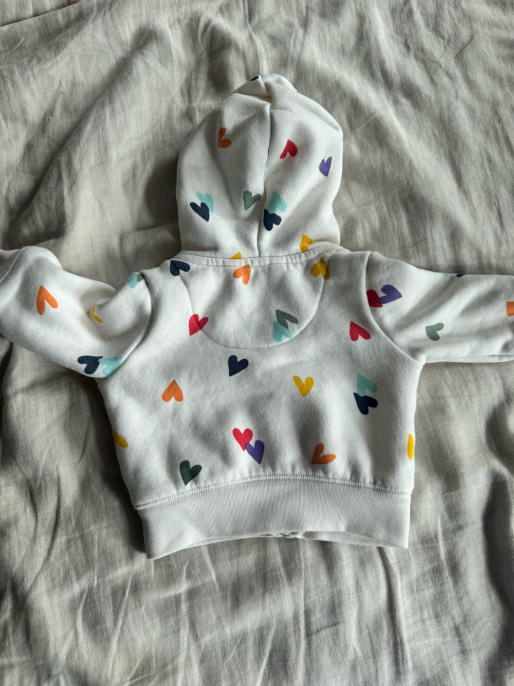 Primary White Hooded Baby Jacket with Multicolor Hearts - Picture 3 of 3